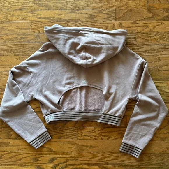ALO YOGA Set.Adorable!Crop sweatshirt,cute back detail.Sweatpantsw/ruching,mauve - Picture 3 of 8